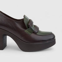 Sofia Mare Ladies Leather Loafer With Block Heel 11080 Brown/Green SF91