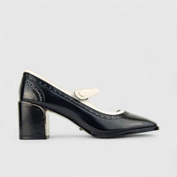 Bulbul Ladies Block Heel Shoe CAR-011 Black/White