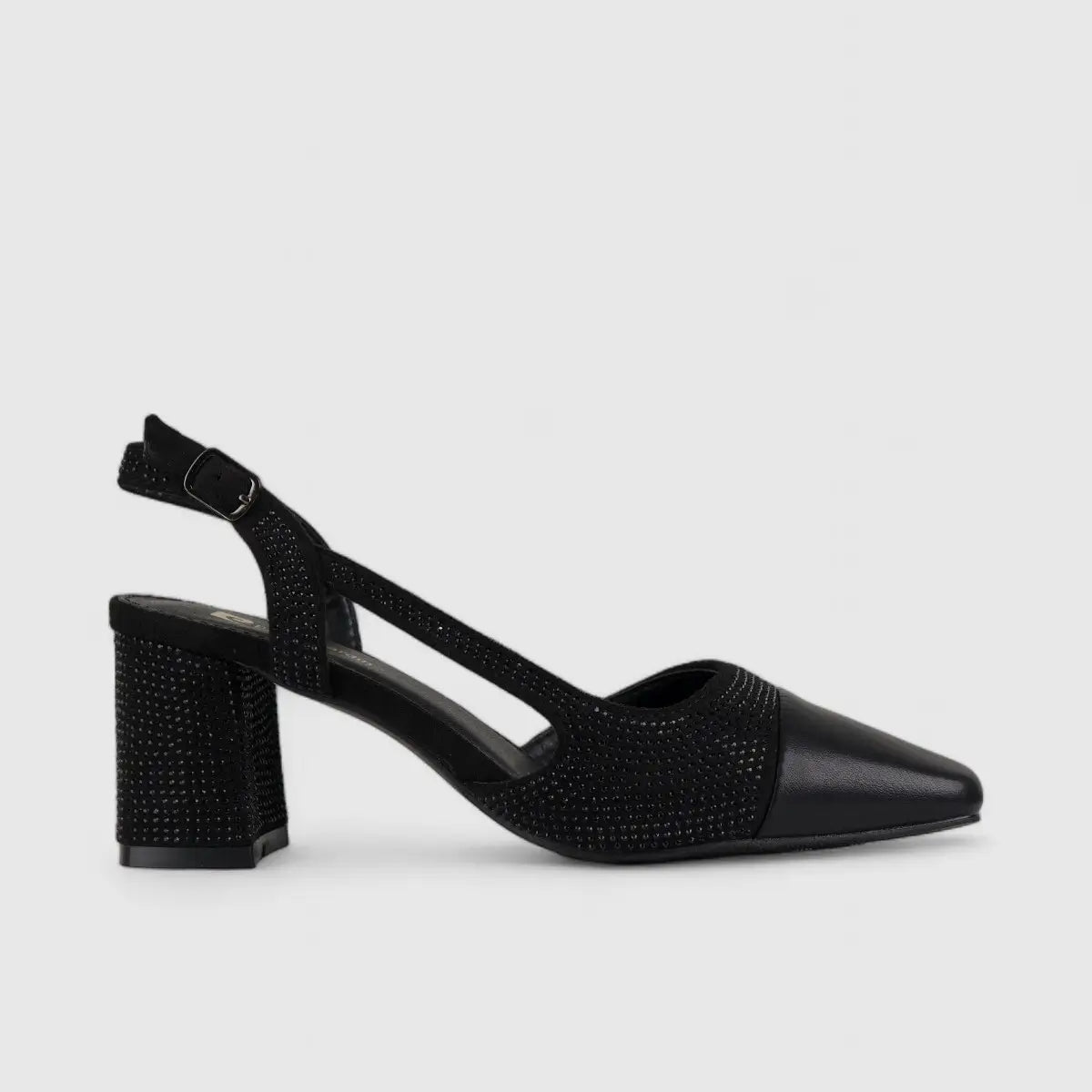 PC Slingback Court Shoe Black 10615 Heels | familyshoecentre
