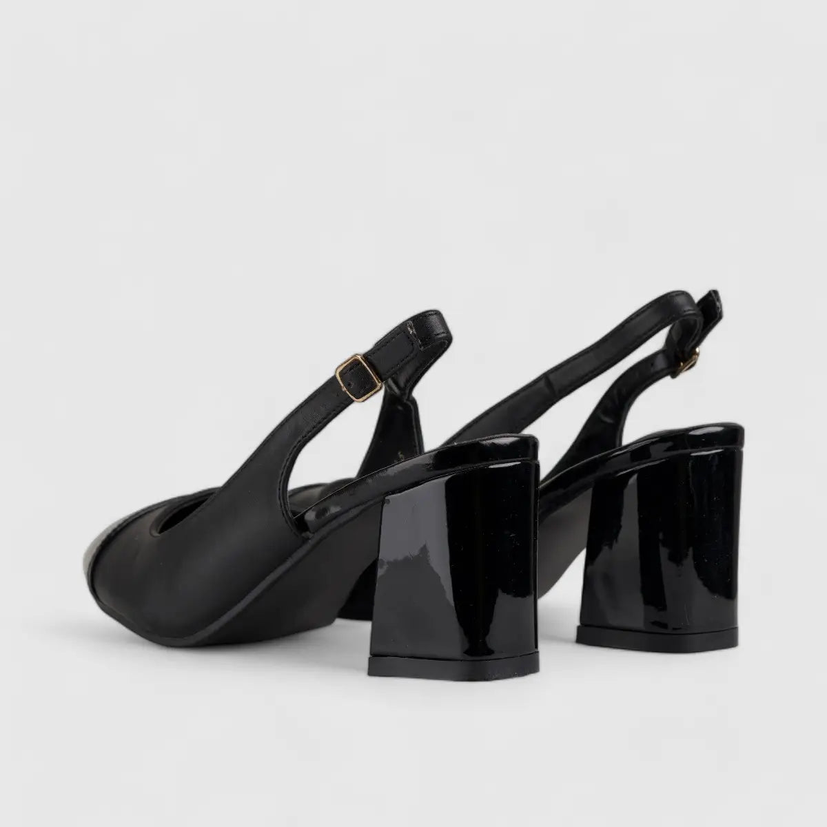 PC Slingback Block Heel Court Shoe Black 10588 Heels | familyshoecentre