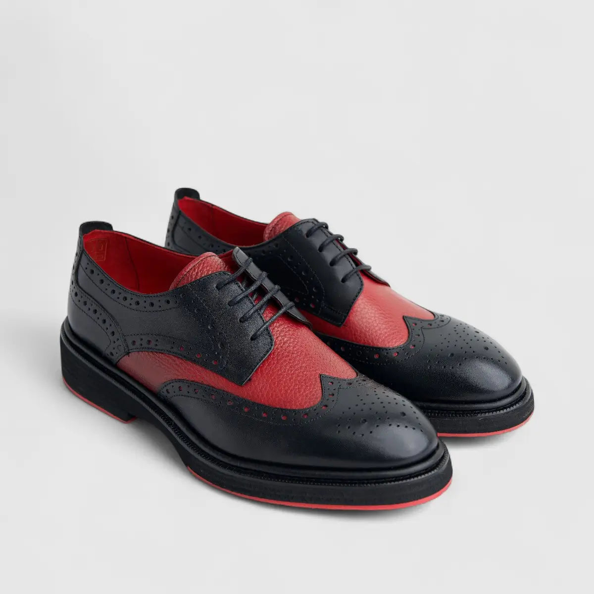 Formales Men's (UK4 TO UK12)  Leather Chunky Sole Lace Up Brougue 4116 Black/Red FC143