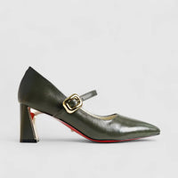 Bulbul Leather Heel Shoe Olive LAR6033 Heels | familyshoecentre