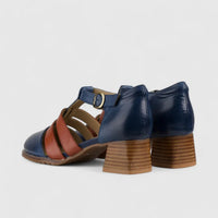 Bulbul Leather Block Heel Blue/Red K058-12 Oxfords | familyshoecentre