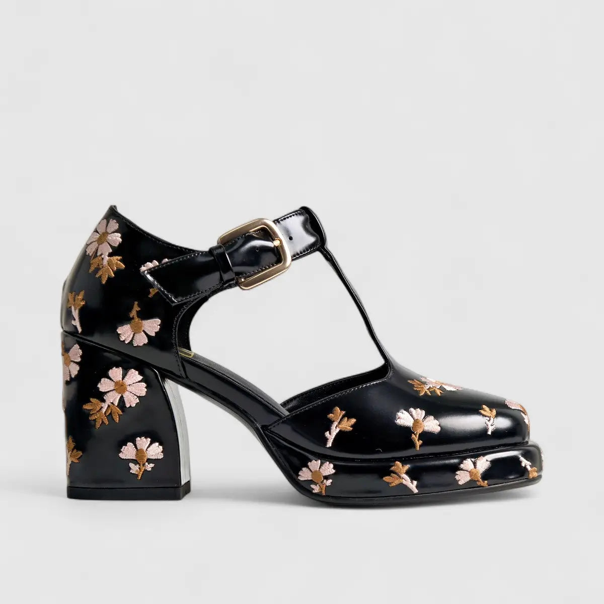 Bulbul Block Heel Black Flower