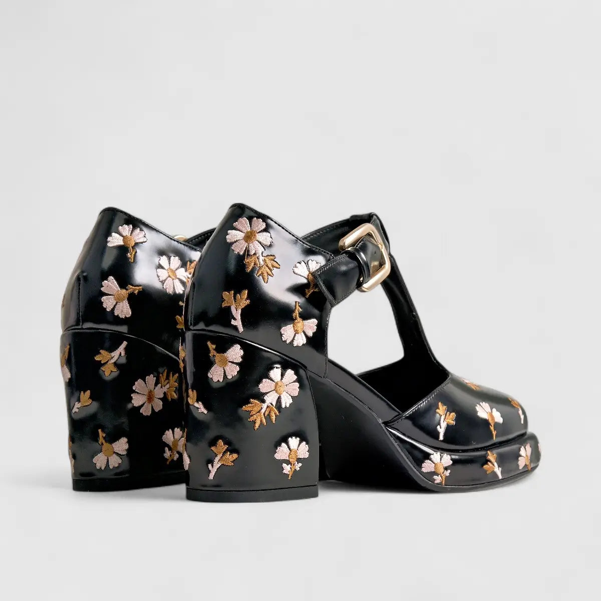 Bulbul Block Heel Black Flower