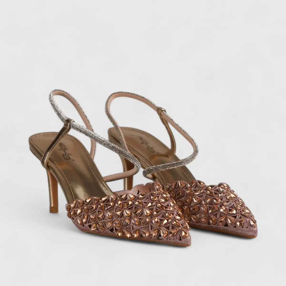 Bulbul Evening Slingback Short Heel Rose Gold LI003 Heels | familyshoecentre