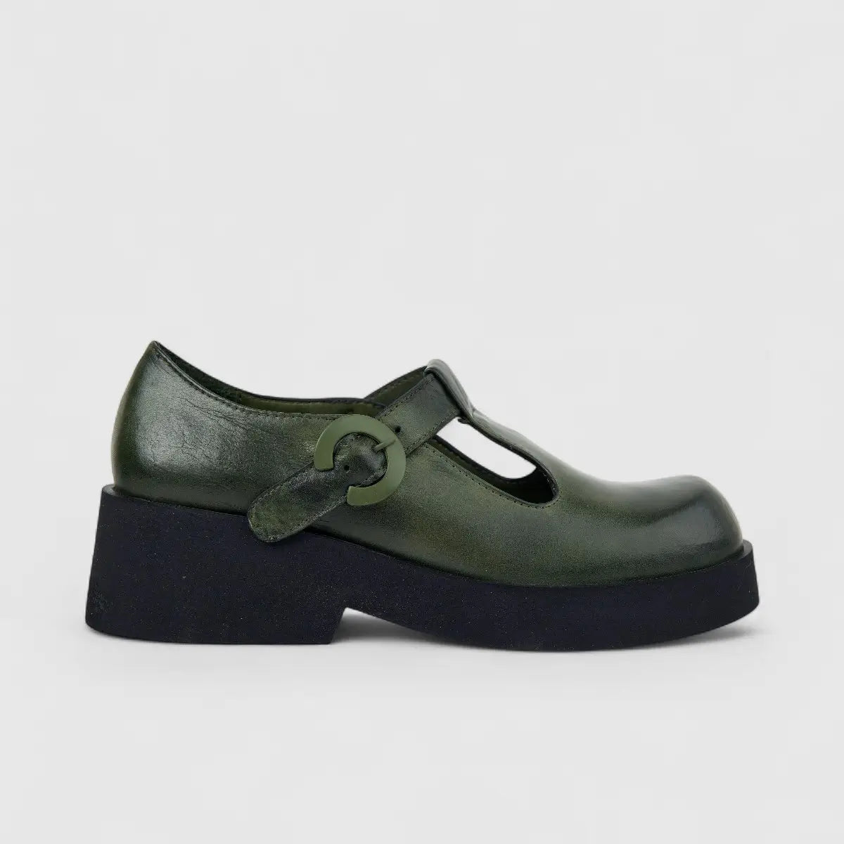 Sofia Mare Ladies Leather Mary Jane Shoe With Chunky Sole 12072 Dark Olive SF88
