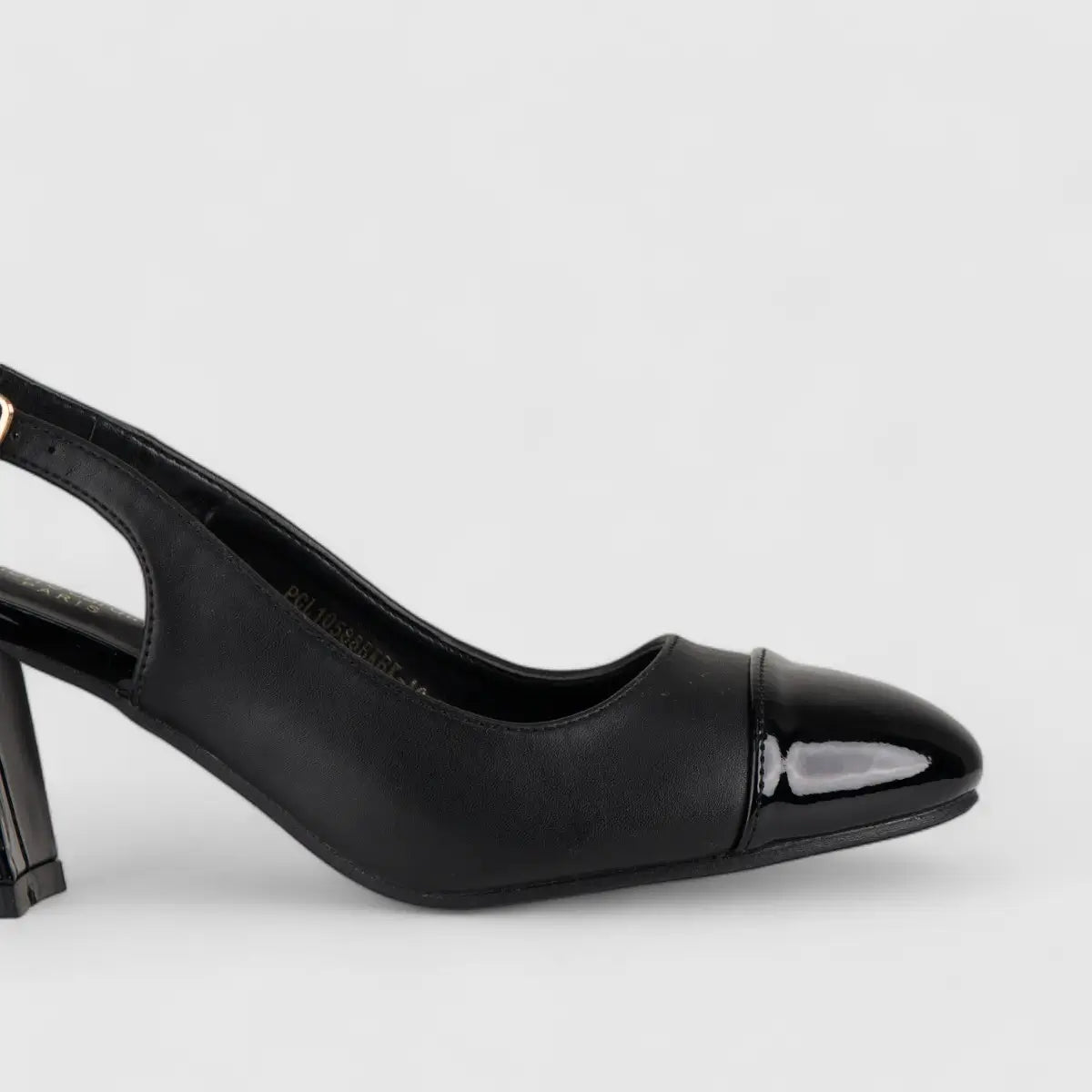 PC Slingback Block Heel Court Shoe Black 10588 Heels | familyshoecentre