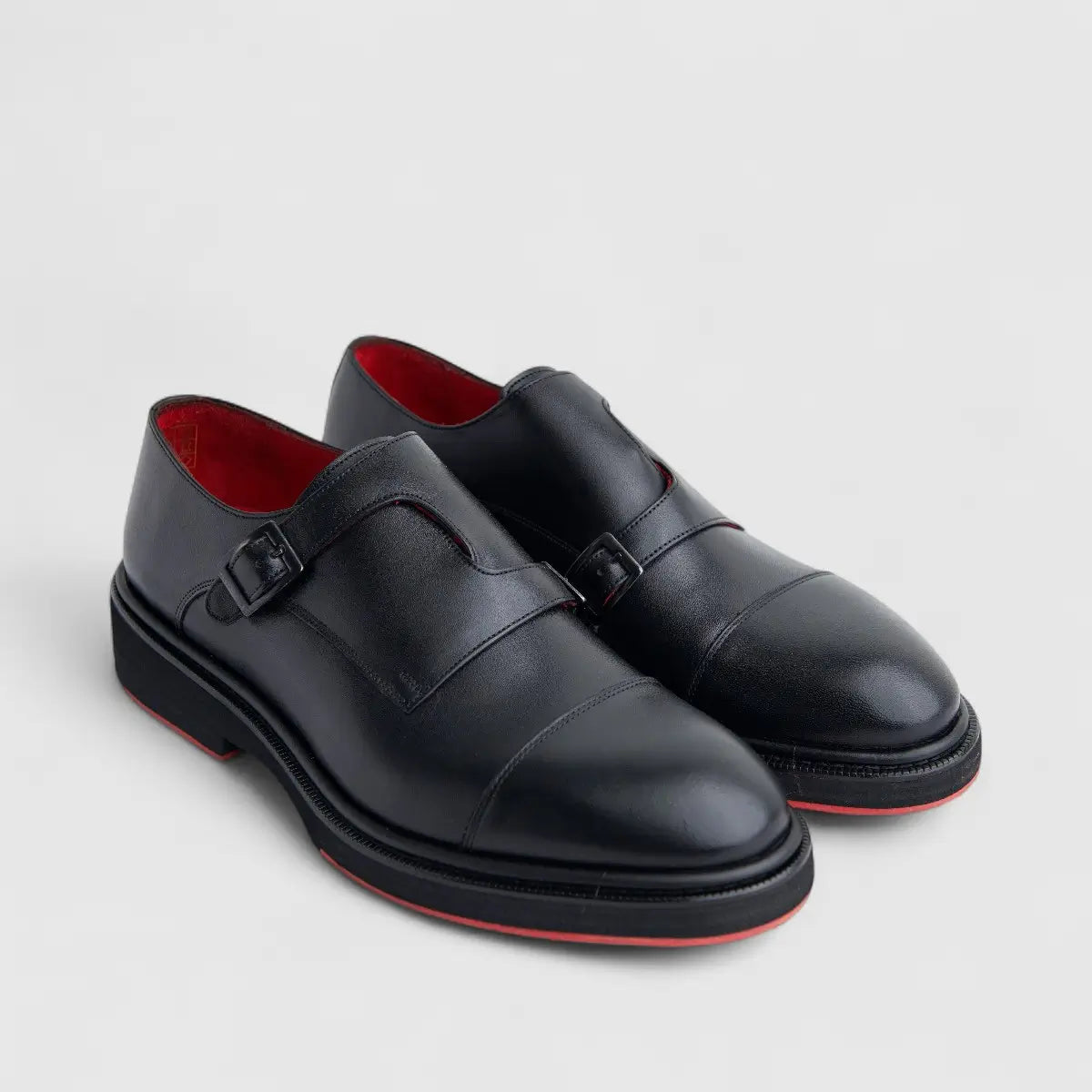 Formales Men's (UK4 TO UK12) Leather Chunky Sole Loafer Double Monk 0509 Black FC137