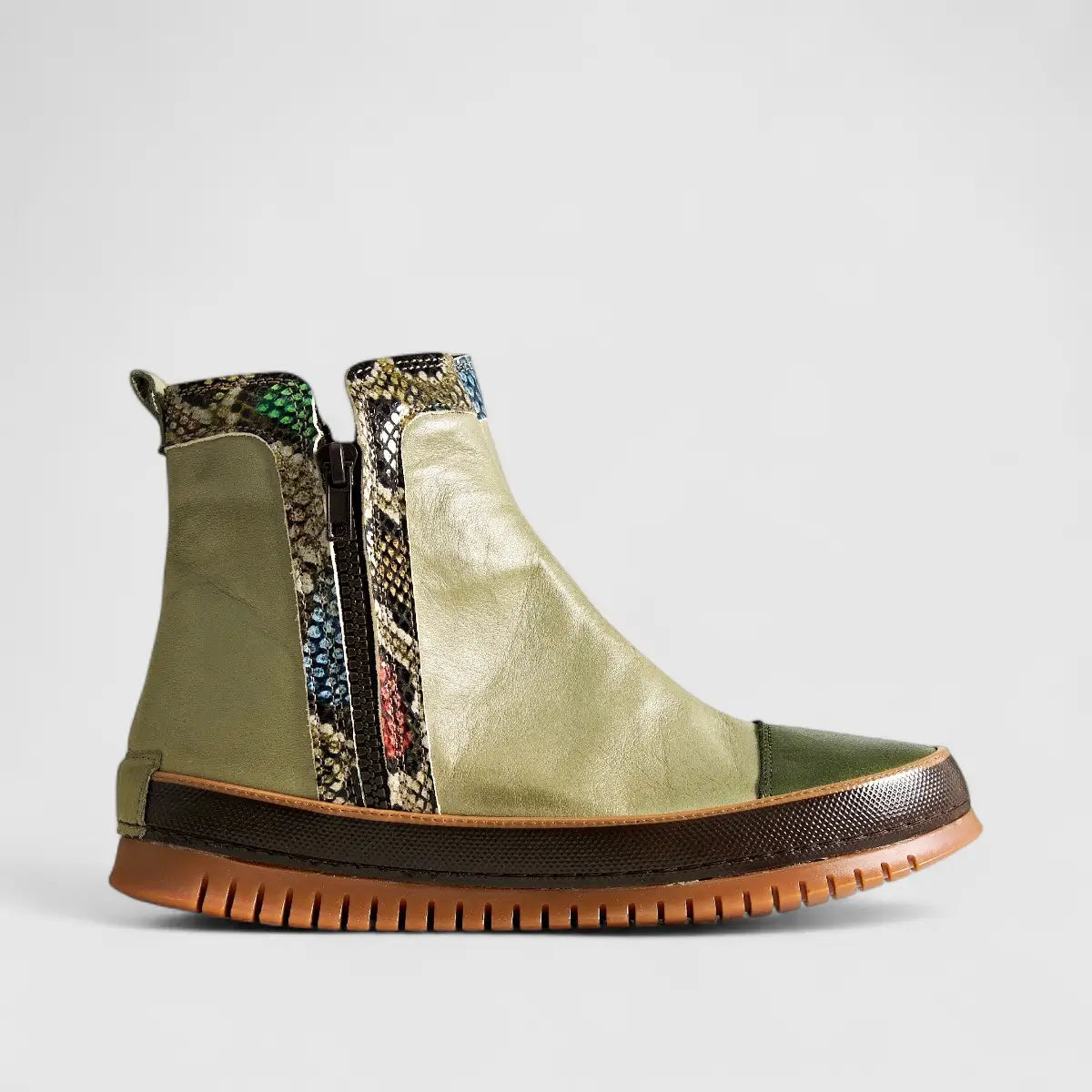 Karyoka Comfort Leather Boots 5009 Olive Boots | familyshoecentre