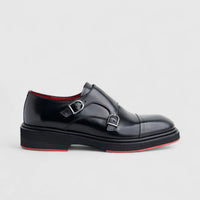 Formales Men's (UK4 TO UK12) Leather Chunky Sole Loafer Double Monk 9769 Black FC138