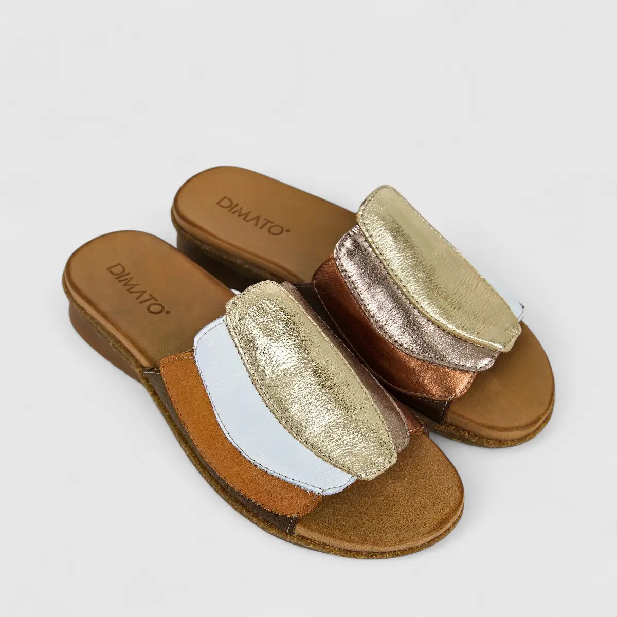 Dimato Ladies Leather Comfort Push In Sandals 002.8421 Brown Multi DS235