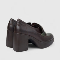 Sofia Mare Ladies Leather Loafer With Block Heel 11080 Brown/Green SF91