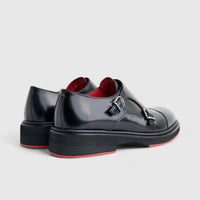 Formales Men's (UK4 TO UK12) Leather Chunky Sole Loafer Double Monk 9769 Black FC138