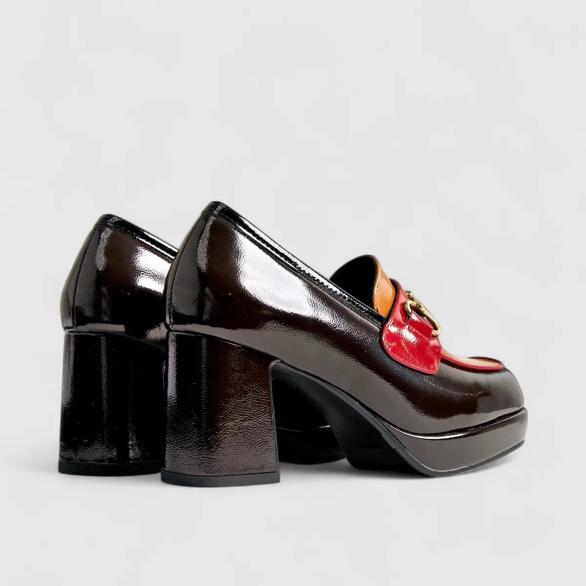 Bulbul Block Heel Black/Tan Heels | familyshoecentre