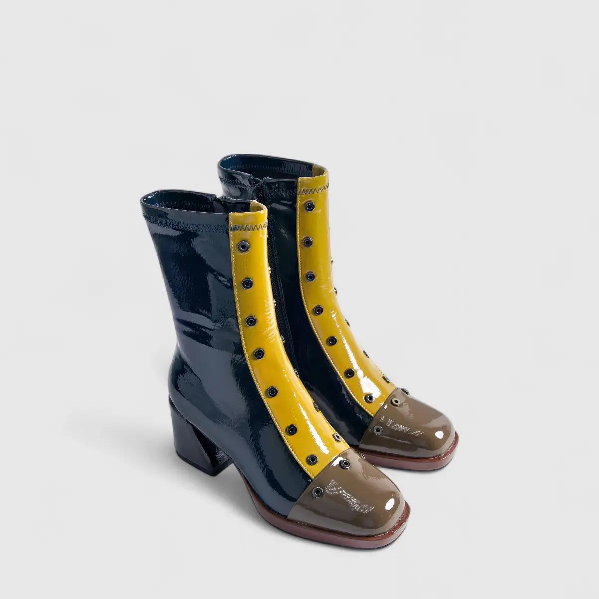Bulbul Block Heel Boot Navy/Yellow