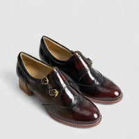 Bulbul Leather Block Heel Shoe Burgandy HA2509 Loafers | familyshoecentre
