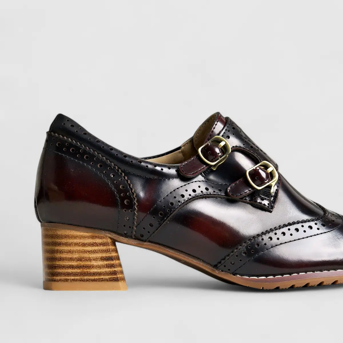 Bulbul Leather Block Heel Shoe Burgandy HA2509 Loafers | familyshoecentre