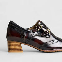 Bulbul Leather Block Heel Shoe Burgandy HA2509 Loafers | familyshoecentre