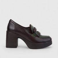 Sofia Mare Ladies Leather Loafer With Block Heel 11080 Brown/Green SF91