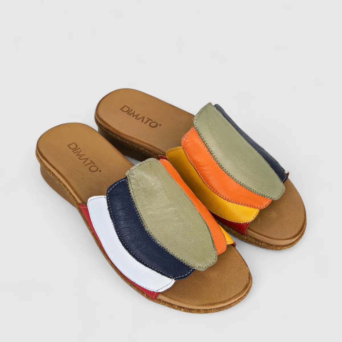 Dimato Ladies Leather Comfort Push In Sandals 002.8421 Red Multi DS236