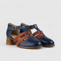 Bulbul Leather Block Heel Blue/Red K058-12 Oxfords | familyshoecentre