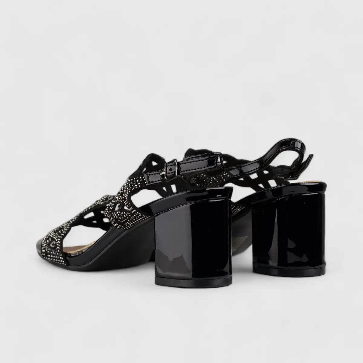 Bulbul Evening Block Heel Sandal Black LU008 Heels | familyshoecentre