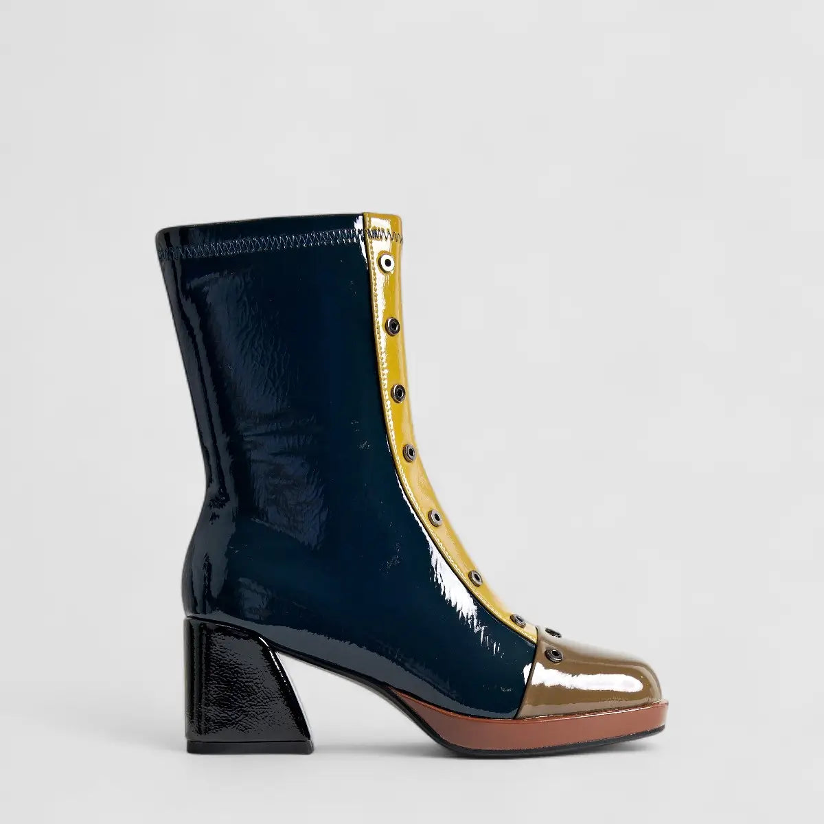 Bulbul Block Heel Boot Navy/Yellow