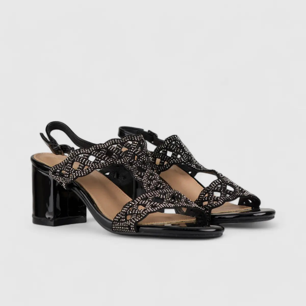 Bulbul Evening Block Heel Sandal Black LU008 Heels | familyshoecentre