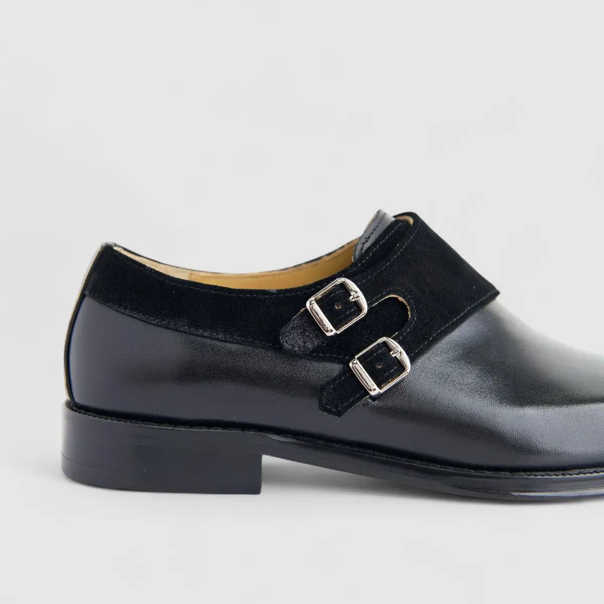 Formales Men's Leather Slip On With Double Buckle  AE5288-859 Black EL138