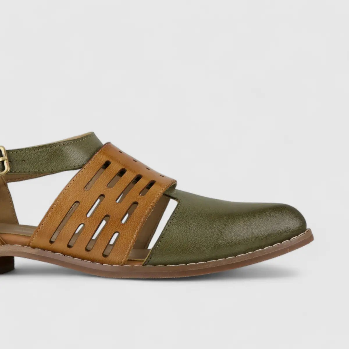 Bulbul Leather Block Heel Olive/Brown 4788-34 Oxfords | familyshoecentre