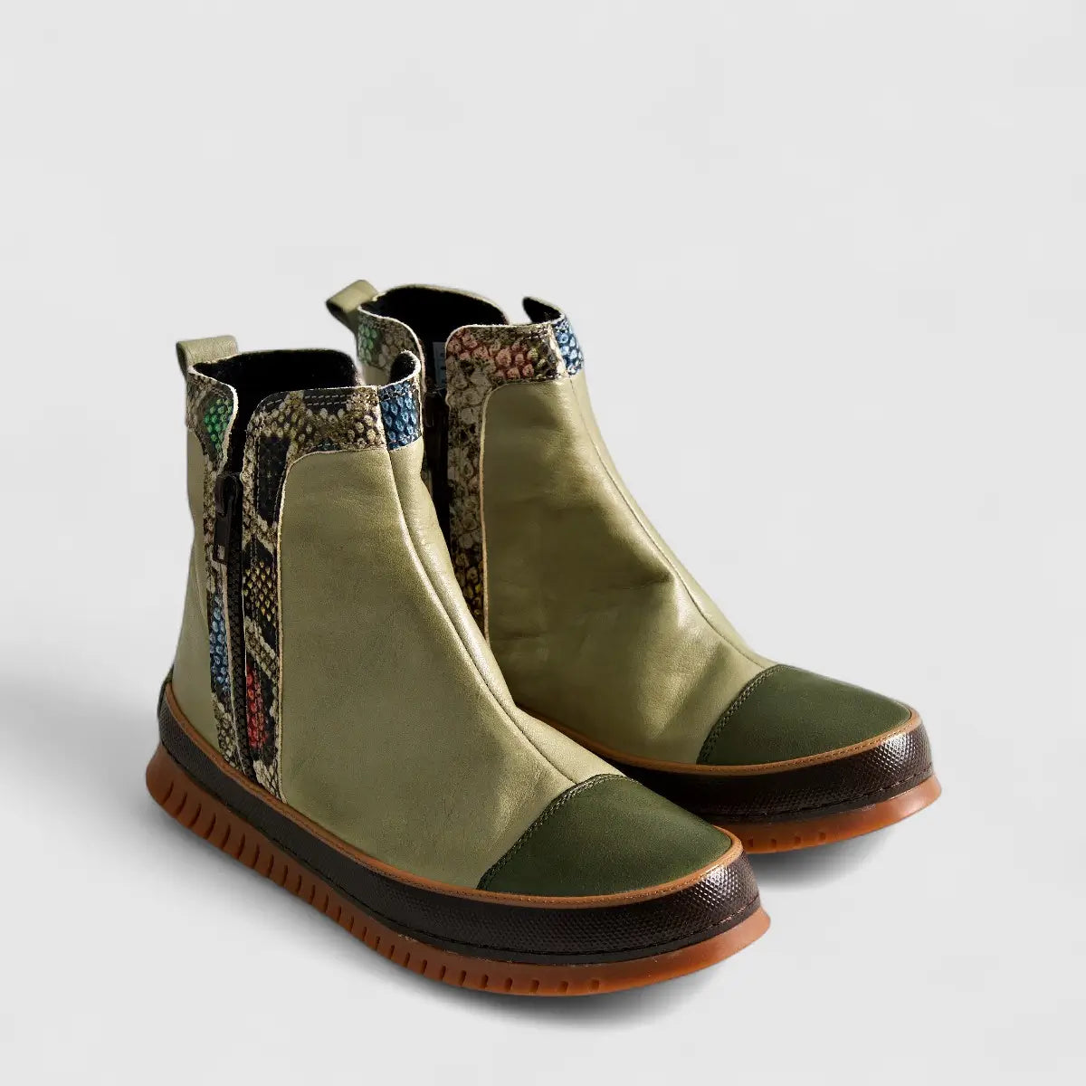 Karyoka Comfort Leather Boots 5009 Olive Boots | familyshoecentre