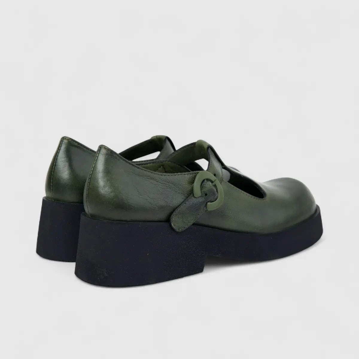 Sofia Mare Ladies Leather Mary Jane Shoe With Chunky Sole 12072 Dark Olive SF88