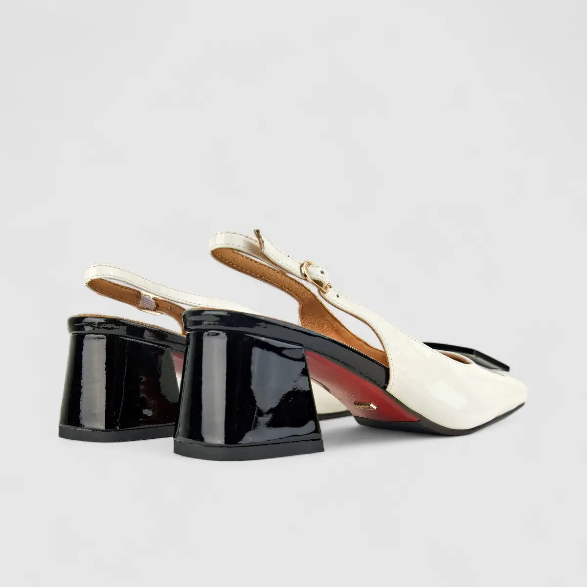 Bulbul Ladies Leather Block Heel LAR-07 White/Black