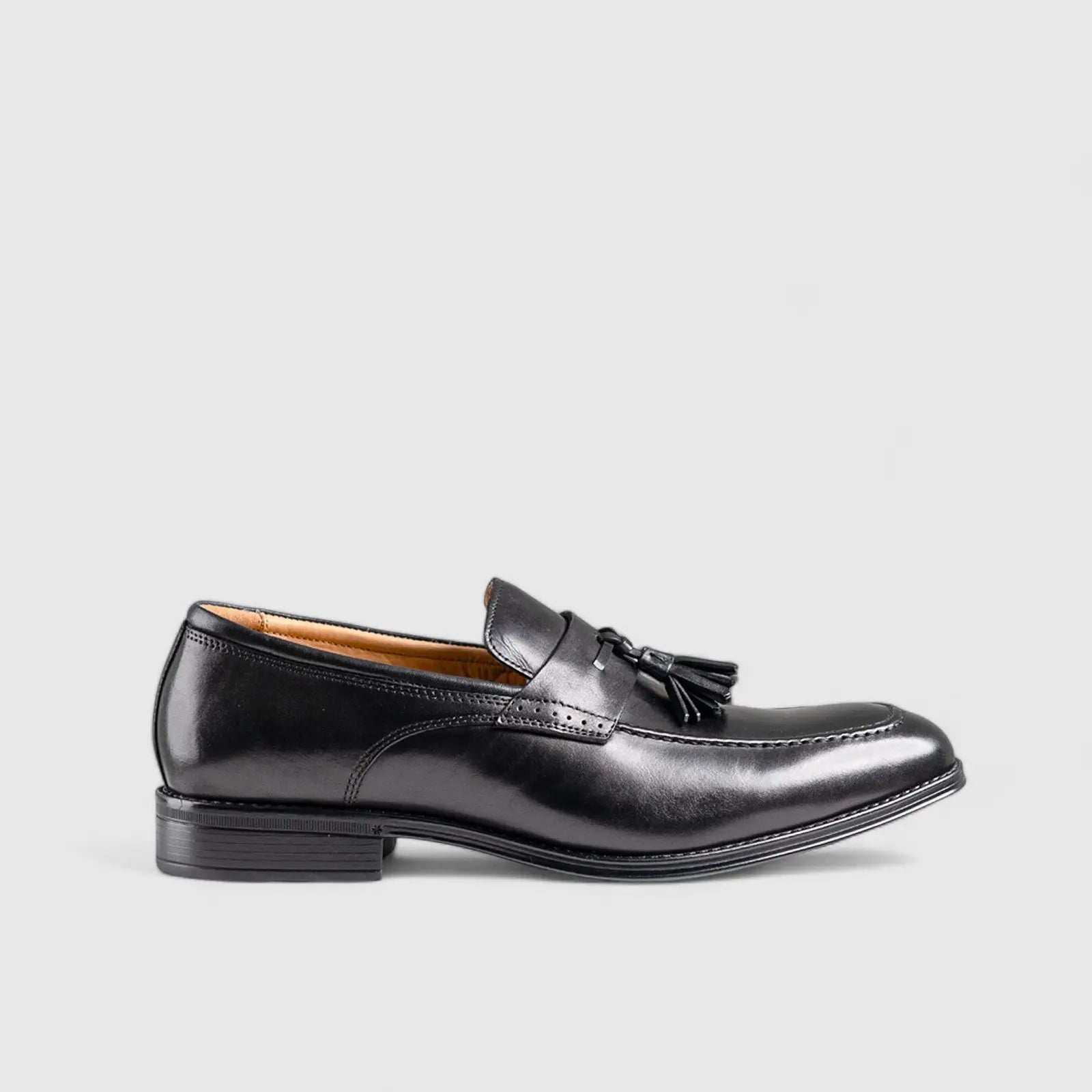 Amelio Tassel Slip On Black Loafers | familyshoecentre