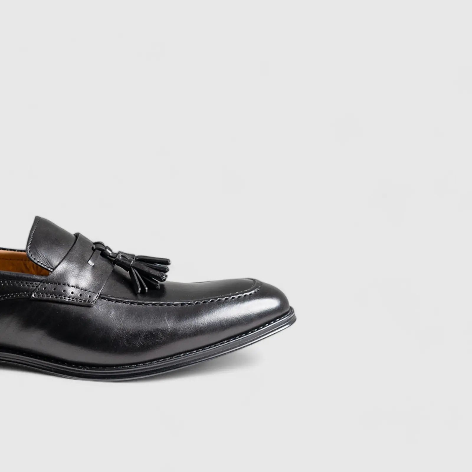 Amelio Tassel Slip On Black Loafers | familyshoecentre