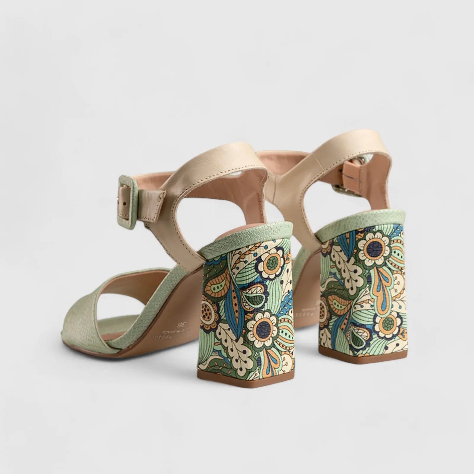 Block Heel Court Sandal Green 10156 Heels | familyshoecentre