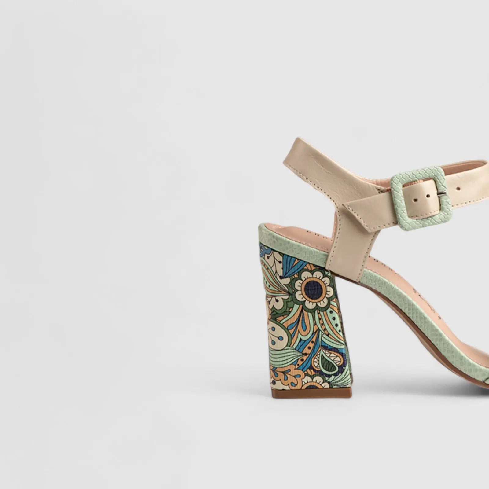 Block Heel Court Sandal Green 10156 Heels | familyshoecentre