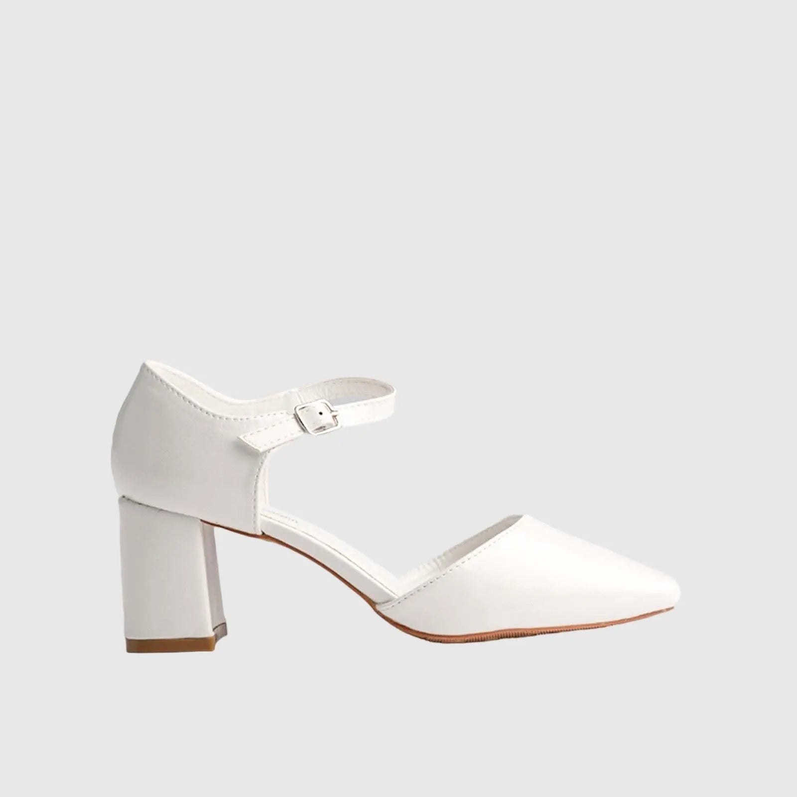 Block Heel Court Shoe 10614 White Heels | familyshoecentre