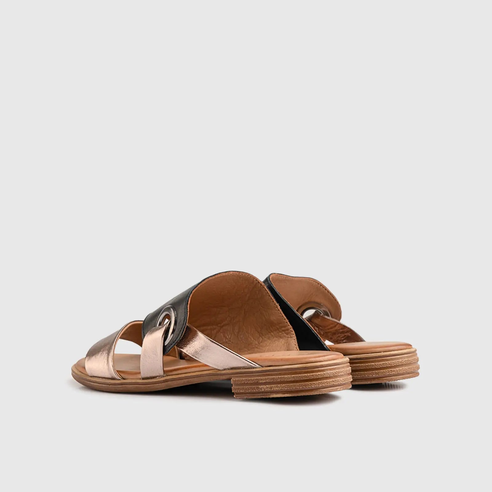 Leather Flat Comfort Sandals Black/Bronze 8623 Sandals | familyshoecentre