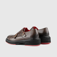 Chunky Sole Dress Double Monk Loafers 9769 Brown Oxfords | familyshoecentre