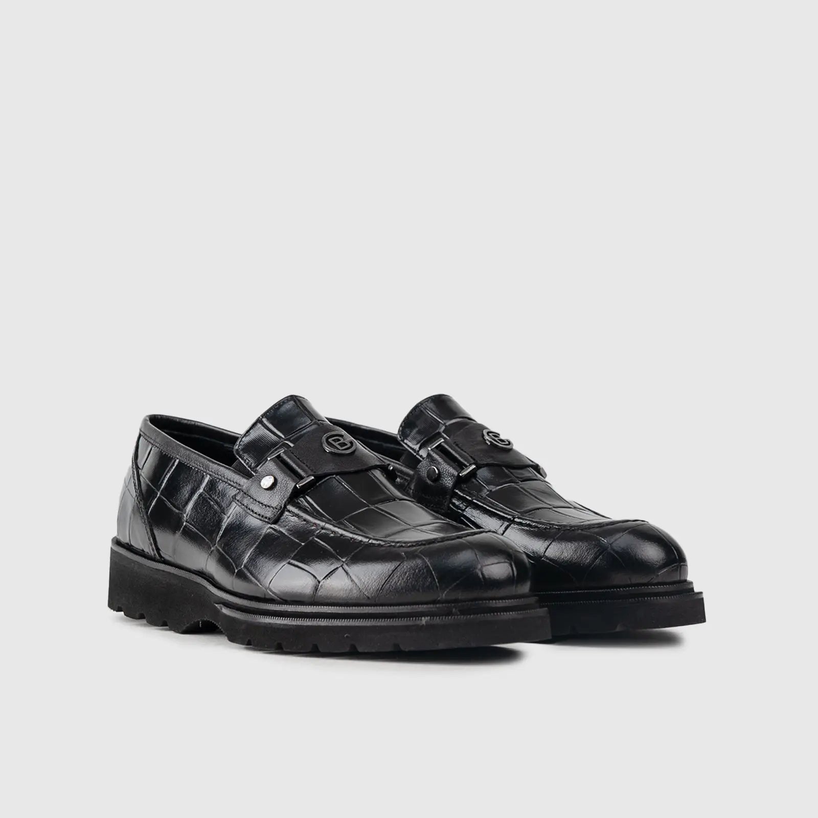 Chunky Sole Dress Loafers 60014 Black Croc Loafers | familyshoecentre