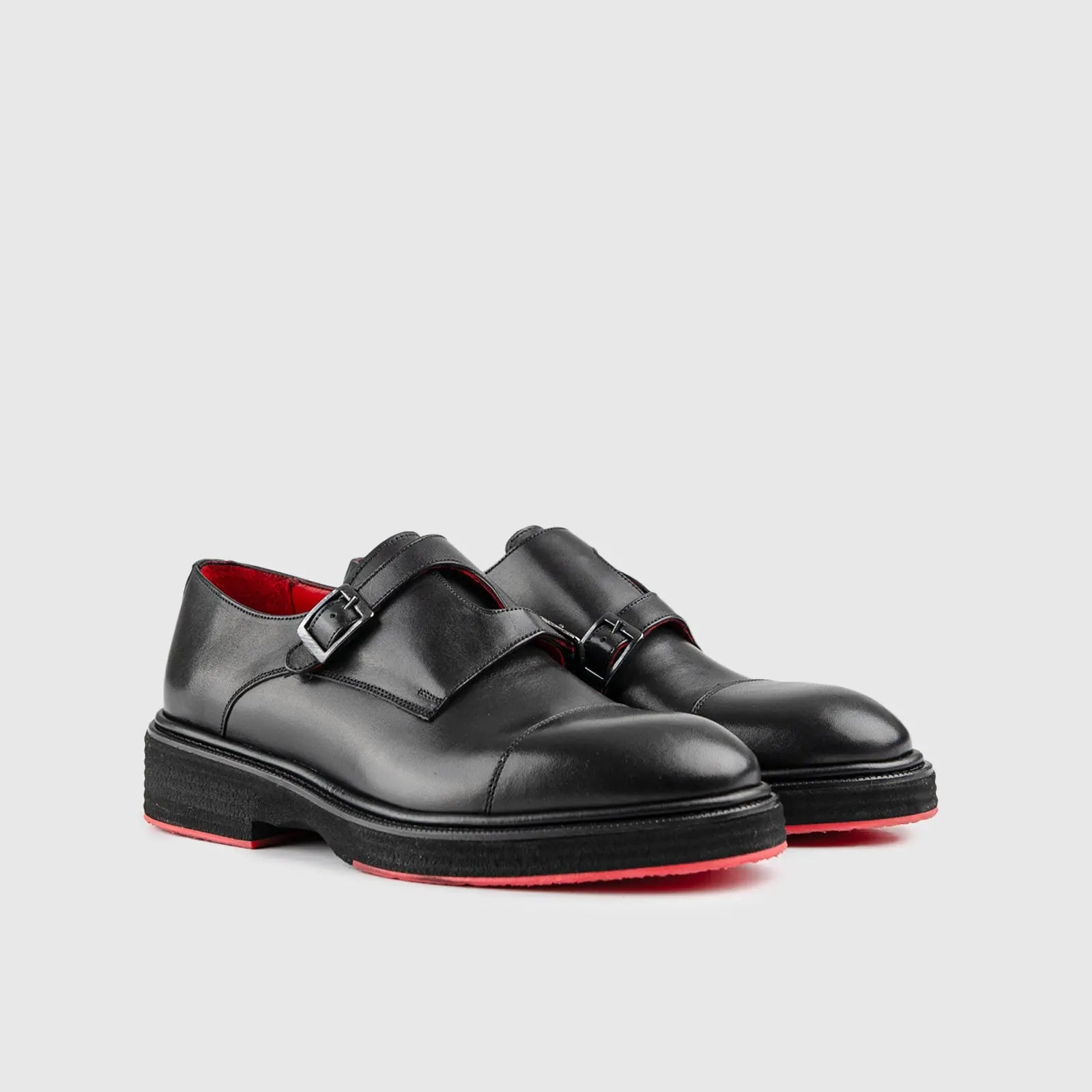 Chunky Sole Dress Monk Strap Loafers Black 0156 Oxfords | familyshoecentre