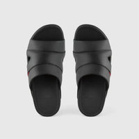 Fit Flops Freeway Pool Slide Leather Black L66-001 Sandals | familyshoecentre