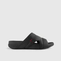 Fit Flops Freeway Pool Slide Leather Black L66-001 Sandals | familyshoecentre
