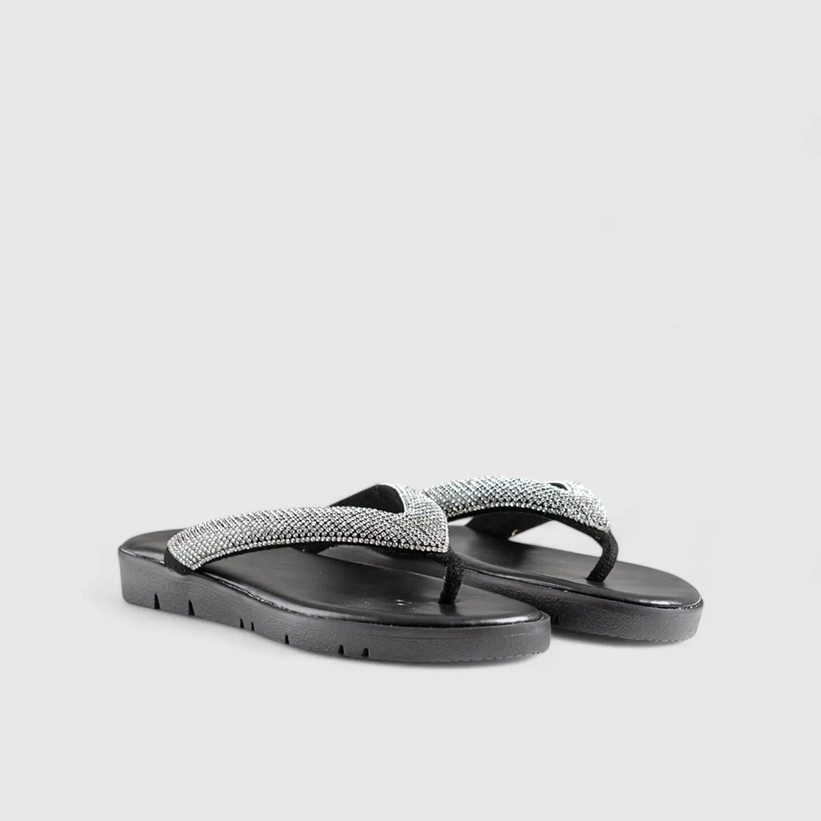 Flat Bling Sandal Black 01639 Sandals | familyshoecentre