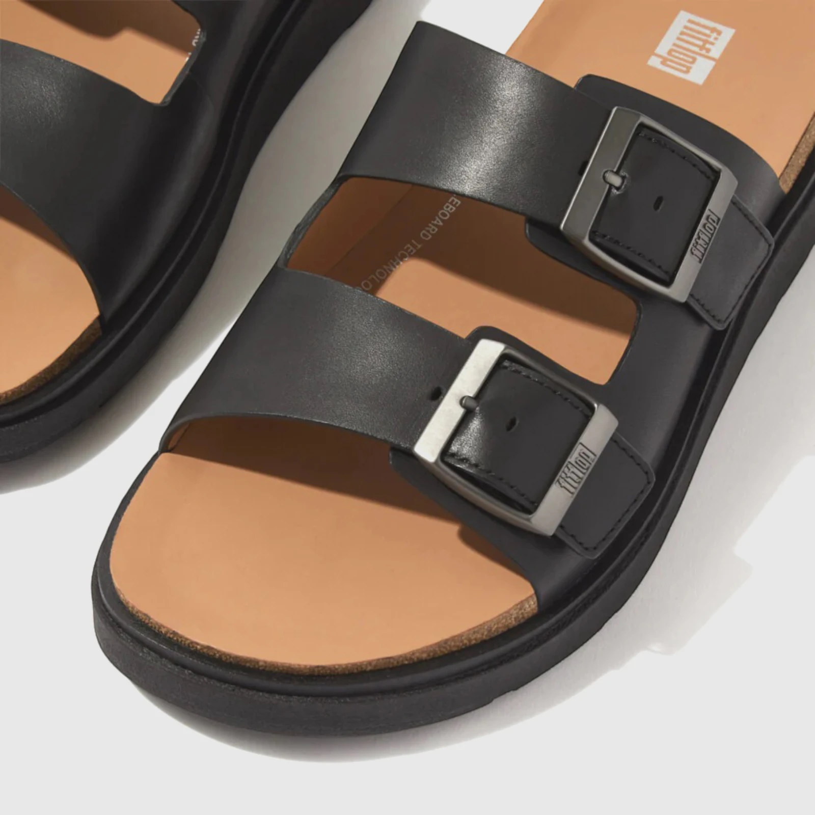 Fit Flops Gen FF Buckle Slides Black GY8-001 FP86 Sandals | familyshoecentre