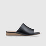 Kos Push In Wedge Comfort Leather Sandal Black Sandals | familyshoecentre