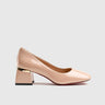 Leather Block Heel Court Pink Lar012 Heels | familyshoecentre