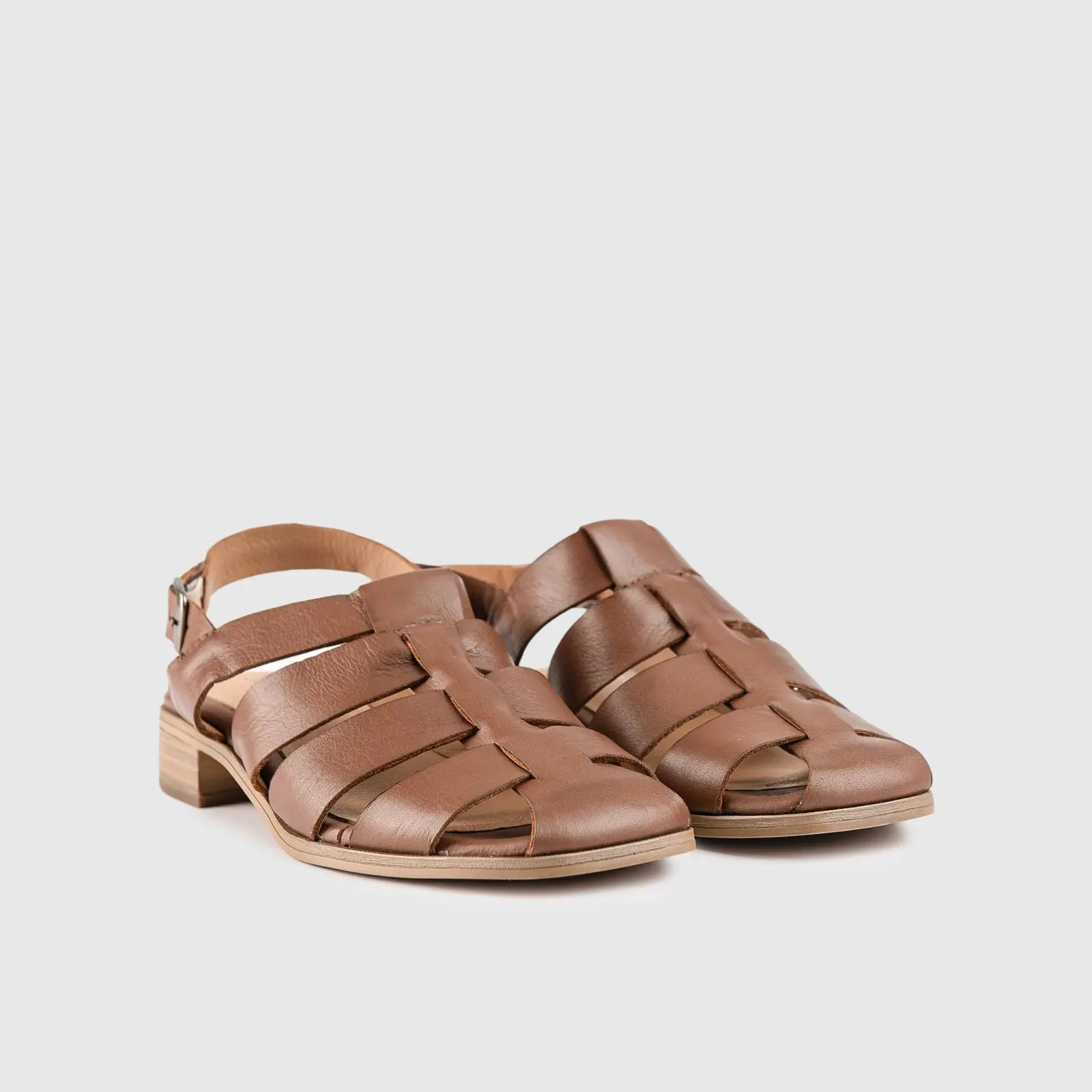 Leather Comfort Block Heel Sandal Brown 8563 Sandals | familyshoecentre